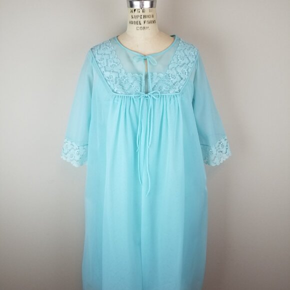 Vintage 1950's Beautiful Blue Peignoir Set Size Small Henson Kickernick - Picture 2 of 16